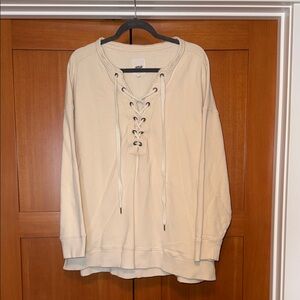 Aerie Cream Lace-Up Sweatshirt